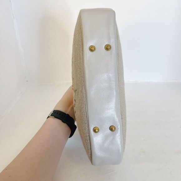 Vintage 1950s Floral Needlepoint Beige Handbag Shoulder Bag Purse - Picture 5 of 8